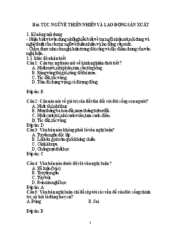 Hệ thống bài tập - Câu hỏi hỗ trợ dạy học trực tuyến THCS môn Ngữ Văn 7 - Bài: Tục ngữ về thiên nhiên và lao động sản xuất