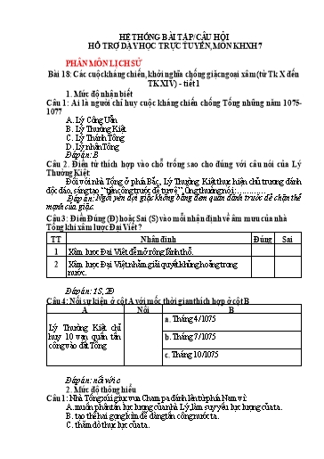 Hệ thống bài tập - Câu hỏi hỗ trợ dạy học trực tuyến THCS môn Lịch sử và Địa lí 7 - Bài 18: Các cuộc kháng chiến, khởi nghĩa chống giặc ngoại xâm (Lịch sử). Bài 19: Tự nhiên châu Mĩ (Địa lí)