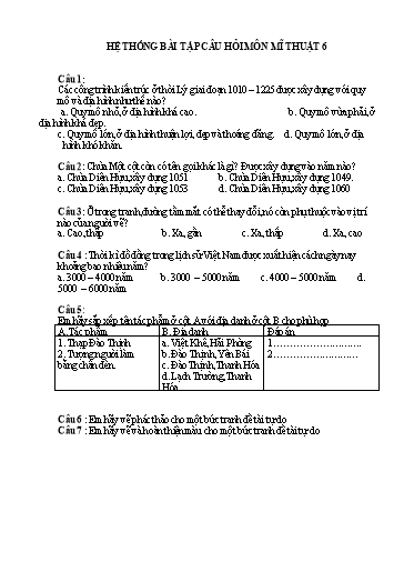 Hệ thống bài tập câu hỏi môn Mĩ Thuật THCS (Bài 2)