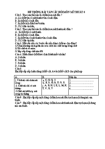 Hệ thống bài tập câu hỏi môn Mĩ Thuật THCS (Bài 3)