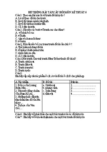 Hệ thống bài tập câu hỏi môn Mĩ Thuật THCS