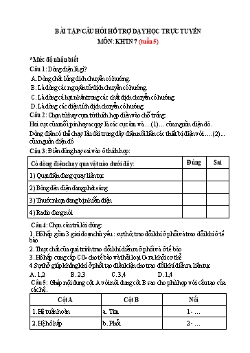 Hệ thống bài tập câu hỏi ôn tập hỗ trợ dạy học trực tuyến môn KHTN 7 - Tuần 5
