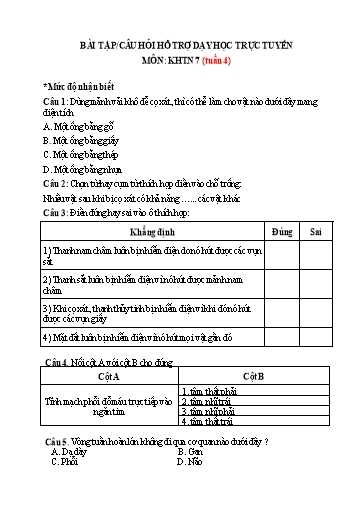 Hệ thống bài tập câu hỏi ôn tập hỗ trợ dạy học trực tuyến môn KHTN 7 - Tuần 4