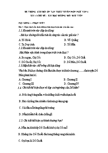 Hệ thống bài tập câu hỏi ôn tập trực tuyến môn Ngữ Văn 6 - Bài 1/Chủ đề: Bài học đường đời đầu tiên