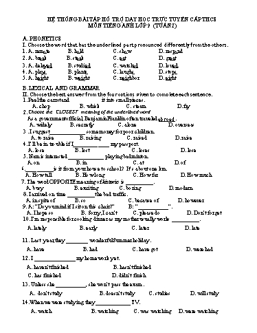 Hệ thống bài tập hỗ trợ dạy học trực tuyến cấp THCS môn Tiếng Anh 9 - Tuần 2 (Có đáp án)