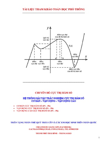 Hệ thống bài tập trắc nghiệm Cực trị hàm số cơ bản - Vận dụng - Vận dụng cao