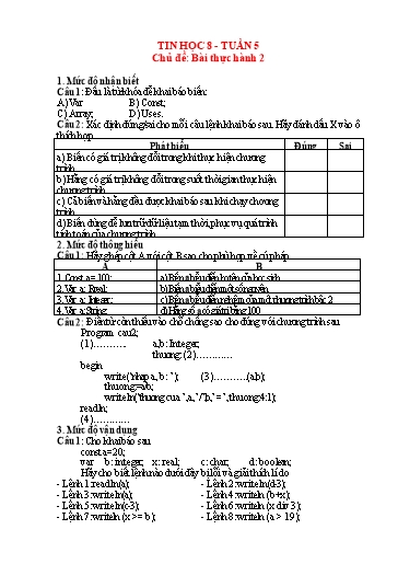 Hệ thống bài tập trực tuyến môn Tin học 8 - Tuần 5, Chủ đề: Bài thực hành 2