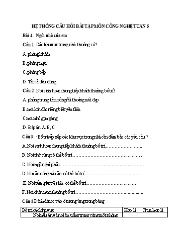 Hệ thống câu hỏi bài tập môn Công Nghệ 6 - Tuần 5