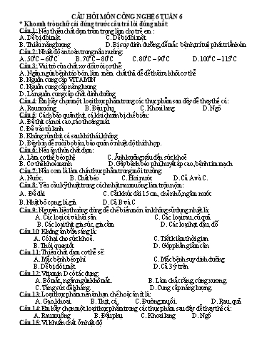 Hệ thống câu hỏi bài tập môn Công Nghệ 6 - Tuần 6