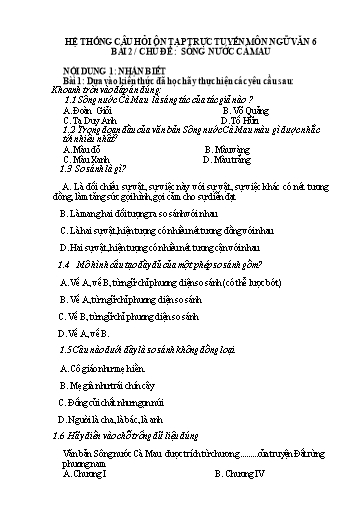 Hệ thống câu hỏi ôn tập trực tuyến môn Ngữ Văn 6 - Bài 2/Chủ đề: Sông nước Cà Mau