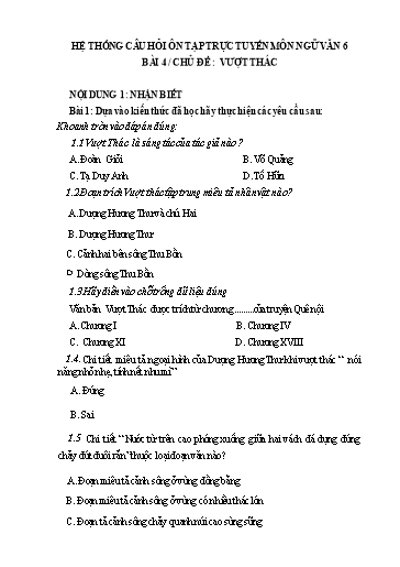 Hệ thống câu hỏi ôn tập trực tuyến môn Ngữ Văn 6 - Bài 4/Chủ đề: Vượt thác
