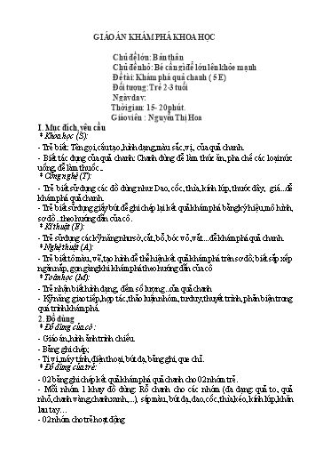 Kế hoạch bài dạy Mầm non Lớp 3 tuổi - Chủ đề nhỏ: Bé cần gì để lớn lên khỏe mạnh - Đề tài: Khám phá quả chanh (Nguyễn Thị Hoa)