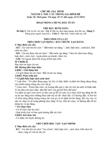 Kế hoạch bài dạy Mầm non Lớp 3 tuổi - Tuần 10, Chủ đề: Gia đình - Chủ đề nhánh 3: Nhu cầu trong gia đình bé (Trường Chính)