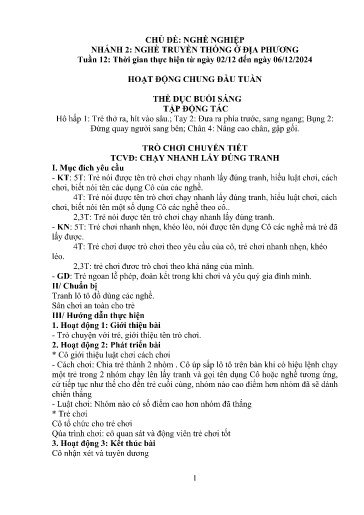 Kế hoạch bài dạy Mầm non Lớp 3 tuổi - Tuần 12, Chủ đề: Nghề nghiệp - Chủ đề nhỏ: Nghề truyền thống ở địa phương (Ky Quan San)