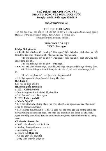 Kế hoạch bài dạy Mầm non Lớp 3 tuổi - Tuần 17, Chủ đề: Thế giới động vật - Chủ đề nhỏ: Động vật sống dưới nước (Ky Quan San)