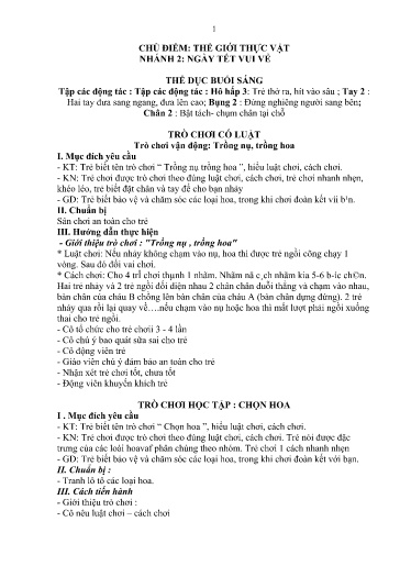 Kế hoạch bài dạy Mầm non Lớp 3 tuổi - Tuần 20, Chủ đề: Thế giới thực vật - Chủ đề nhánh 2: Ngày Tết vui vẻ (Trường Chính)