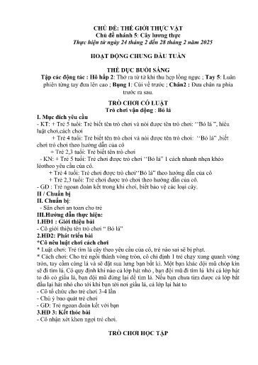 Kế hoạch bài dạy Mầm non Lớp 3 tuổi - Tuần 23, Chủ đề: Thế giới thực vật - Chủ đề nhánh 5: Cây lương thực (Ky Quan San)