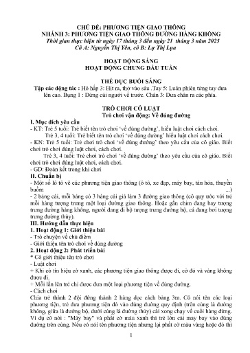 Kế hoạch bài dạy Mầm non Lớp 3 tuổi - Tuần 26, Chủ đề: Phương tiện và luật lệ giao thông - Chủ đề nhánh 3: PTGT đường hàng không (Ky Quan San)