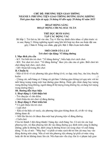 Kế hoạch bài dạy Mầm non Lớp 3 tuổi - Tuần 27, Chủ đề: Phương tiện giao thông - Chủ đề nhánh 3: PTGT đường hàng không (Trường Chính)