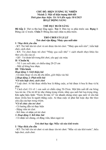Kế hoạch bài dạy Mầm non Lớp 3 tuổi - Tuần 30, Chủ đề: Hiện tượng tự nhiên - Chủ đề nhánh 2: Một số hiện tượng thời tiết (Trường Chính)
