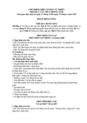 Kế hoạch bài dạy Mầm non Lớp 3 tuổi - Tuần 31, Chủ đề: Hiện tượng tự nhiên - Chủ đề nhánh 3: Các mùa trong năm (Trường Chính)