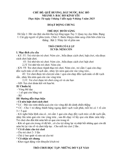 Kế hoạch bài dạy Mầm non Lớp 3 tuổi - Tuần 33, Chủ đề: Quê hương, đất nước, Bác Hồ - Chủ đề nhánh 3: Bác Hồ kính yêu (Ky Quan San)