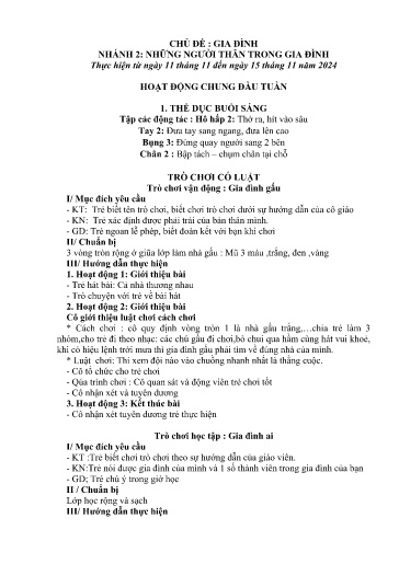 Kế hoạch bài dạy Mầm non Lớp 3 tuổi - Tuần 9, Chủ đề: Gia đình - Chủ đề nhánh 2: Những người thân trong gia đình (Trường Chính)