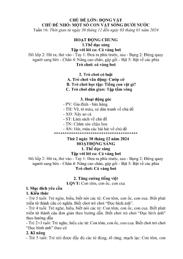 Kế hoạch bài dạy Mầm non Lớp 4 tuổi - Tuần 16, Chủ đề: Động vật - Chủ đề nhỏ: Một số con vật sống dưới nước (Ngải Trồ)