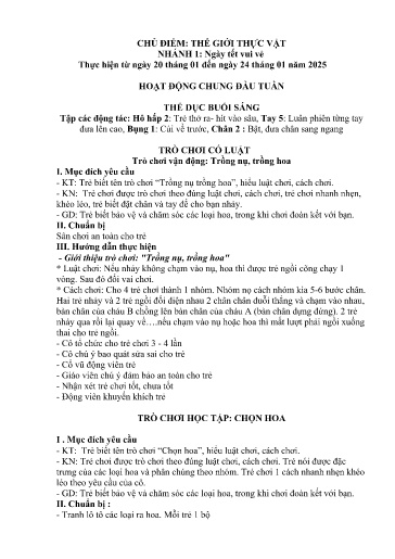 Kế hoạch bài dạy Mầm non Lớp 4 tuổi - Tuần 19, Chủ đề: Thế giới thực vật - Chủ đề nhánh 1: Ngày Tết vui vẻ (Trường Chính)