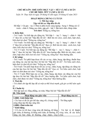 Kế hoạch bài dạy Mầm non Lớp 4 tuổi - Tuần 19, Chủ đề: Thế giới thực vật + Tết và mùa xuân - Chủ đề nhỏ: Tết và mùa xuân (Ngải Trồ)