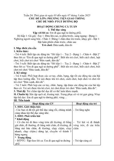 Kế hoạch bài dạy Mầm non Lớp 4 tuổi - Tuần 24, Chủ đề: Phương tiện giao thông - Chủ đề nhỏ: PTGT đường bộ (Trường Chính)