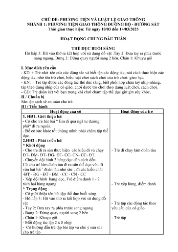 Kế hoạch bài dạy Mầm non Lớp 4 tuổi - Tuần 25, Chủ đề: Phương tiện và luật lệ giao thông - Chủ đề nhánh 1: PTGT đường bộ - đường sắt (Trường Chính)