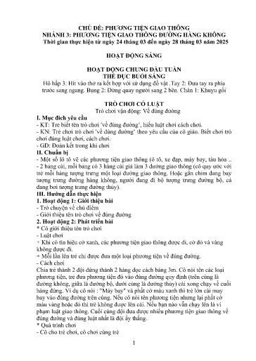 Kế hoạch bài dạy Mầm non Lớp 4 tuổi - Tuần 27, Chủ đề: Phương tiện giao thông - Chủ đề nhánh 3: PTGT đường hàng không (Trường Chính)