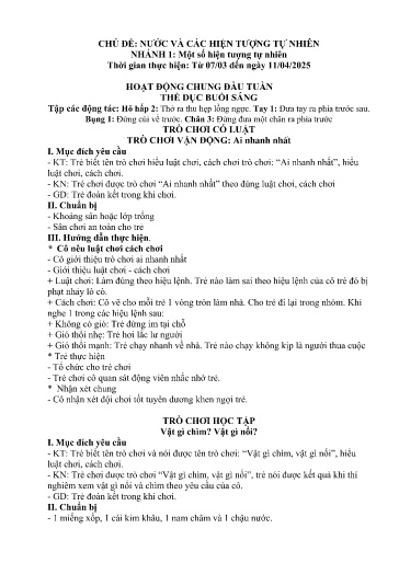 Kế hoạch bài dạy Mầm non Lớp 4 tuổi - Tuần 29, Chủ đề: Nước và các hiện tượng tự nhiên - Chủ đề nhánh 1: Một số hiện tượng tự nhiên (Trường Chính)