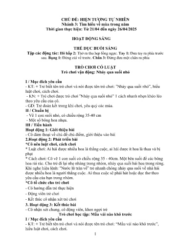 Kế hoạch bài dạy Mầm non Lớp 4 tuổi - Tuần 31, Chủ đề: Hiện tượng tự nhiên - Chủ đề nhánh 3: Tìm hiểu về mùa trong năm (Trường Chính)