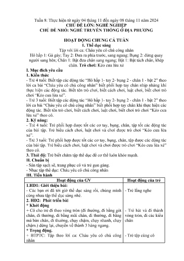 Kế hoạch bài dạy Mầm non Lớp 4 tuổi - Tuần 8, Chủ đề: Nghề nghiệp - Chủ đề nhỏ: Nghề truyền thống ở địa phương (Trường Chính)