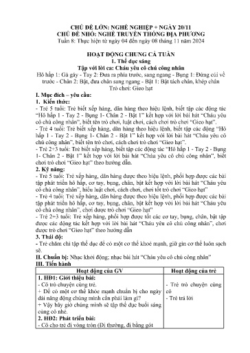 Kế hoạch bài dạy Mầm non Lớp 4 tuổi - Tuần 8, Chủ đề: Nghề nghiệp + Ngày 20/11 - Chủ đề nhỏ: Nghề truyền thống địa phương (Ngải Trồ)