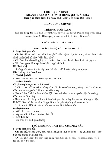Kế hoạch bài dạy Mầm non Lớp 4 tuổi - Tuần 9, Chủ đề: Gia đình - Chủ đề nhánh 2: Gia đình sống chung một mái nhà (Trường Chính)