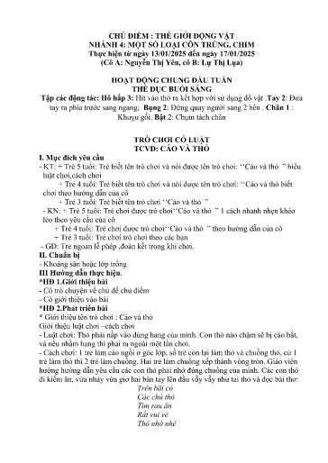 Kế hoạch bài dạy Mầm non Lớp 5 tuổi - Chủ đề: Thế giới động vật - Chủ đề nhánh 4: Một số loại côn trùng, chim (Piềng Láo)