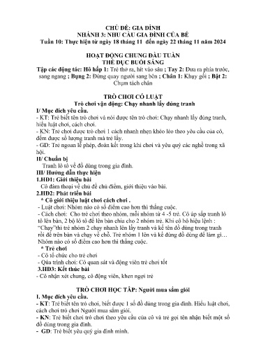 Kế hoạch bài dạy Mầm non Lớp 5 tuổi - Tuần 10, Chủ đề: Gia đình - Chủ đề nhánh 3: Nhu cầu gia đình của bé (Trường Chính)