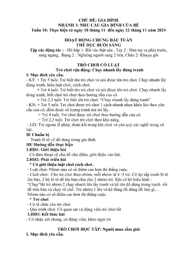 Kế hoạch bài dạy Mầm non Lớp 5 tuổi - Tuần 10, Chủ đề: Gia đình - Chủ đề nhánh 3: Nhu cầu gia đình của bé (Piềng Láo)