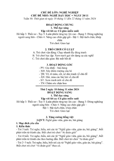Kế hoạch bài dạy Mầm non Lớp 5 tuổi - Tuần 10, Chủ đề: Nghề nghiệp - Chủ đề nhỏ: Nghề dạy học + Ngày 20/11 (Trung Chải)