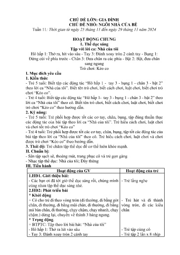 Kế hoạch bài dạy Mầm non Lớp 5 tuổi - Tuần 11, Chủ đề: Gia đình - Chủ đề nhỏ: Ngôi nhà của bé (Trường Chính)