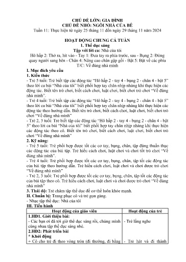 Kế hoạch bài dạy Mầm non Lớp 5 tuổi - Tuần 11, Chủ đề: Gia đình - Chủ đề nhỏ: Ngôi nhà của bé (Dền Sáng)