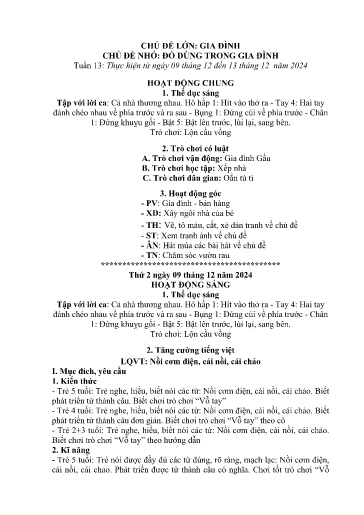 Kế hoạch bài dạy Mầm non Lớp 5 tuổi - Tuần 13, Chủ đề: Gia đình - Chủ đề nhỏ: Đồ dùng trong gia đình (Trung Chải)