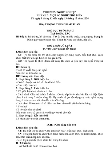 Kế hoạch bài dạy Mầm non Lớp 5 tuổi - Tuần 13, Chủ đề: Nghề nghiệp - Chủ đề nhánh 3: Một số nghề phổ biến (Trường Chính)