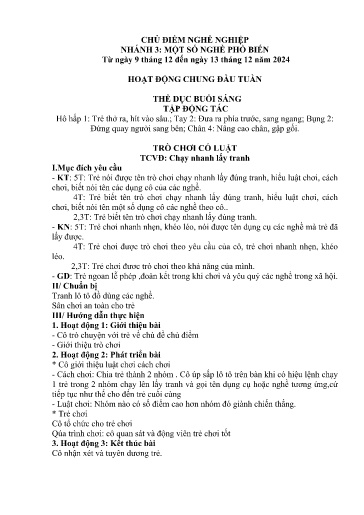 Kế hoạch bài dạy Mầm non Lớp 5 tuổi - Tuần 13, Chủ đề: Nghề nghiệp - Chủ đề nhánh 3: Một số nghề phổ biến (Piềng Láo)