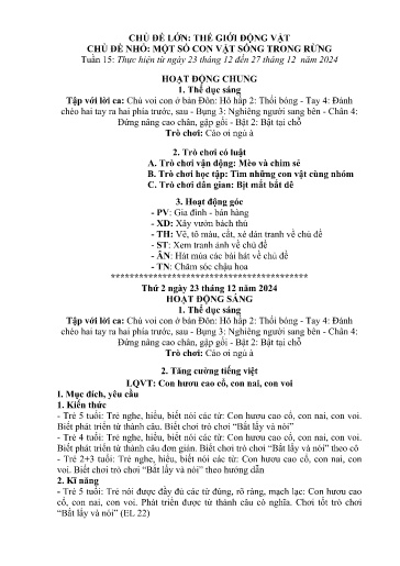 Kế hoạch bài dạy Mầm non Lớp 5 tuổi - Tuần 15, Chủ đề: Thế giới động vật - Chủ đề nhỏ: Một số con vật sống trong rừng (Trung Chải)