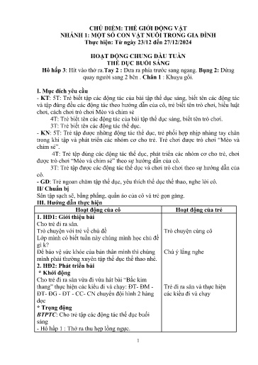 Kế hoạch bài dạy Mầm non Lớp 5 tuổi - Tuần 15, Chủ đề: Thế giới động vật - Chủ đề nhánh 1: Một số con vật nuôi trong gia đình (Piềng Láo)