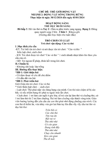 Kế hoạch bài dạy Mầm non Lớp 5 tuổi - Tuần 16, Chủ đề: Thế giới động vật - Chủ đề nhánh 2: Động vật sống trong rừng (Trường Chính)